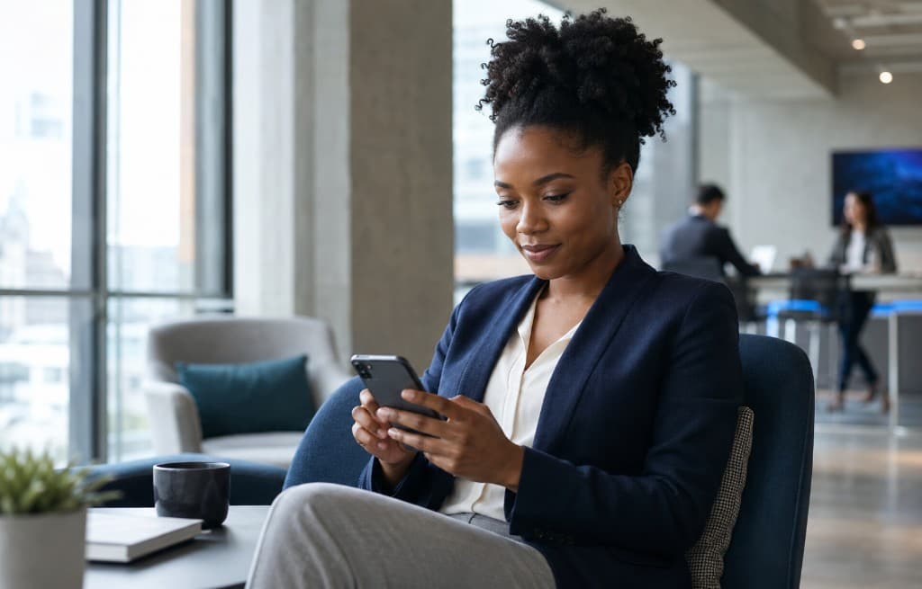 Professional completing a survey on a smartphone